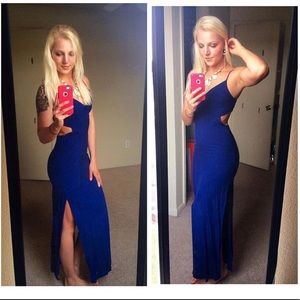Navy blue backless maxi dress